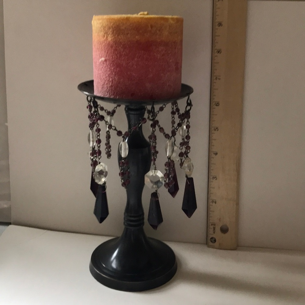 Bohemian metal and hanging crystals candle holder set of 2